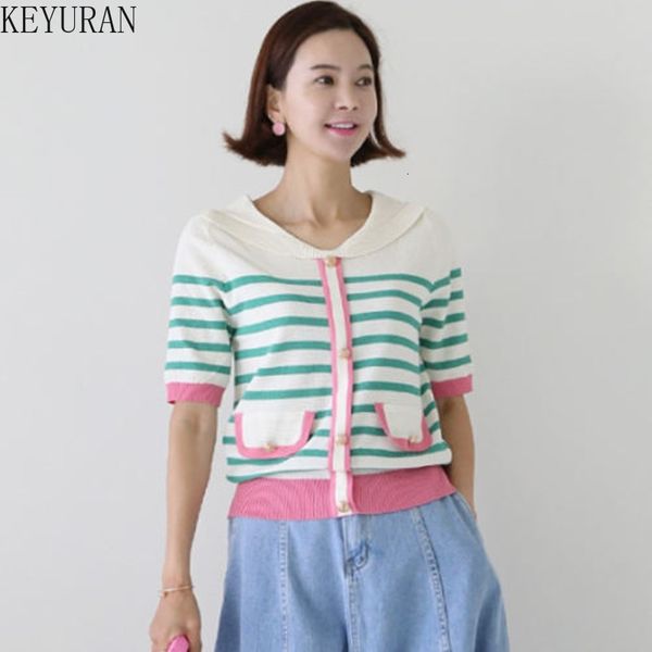 women's sweaters 2023 summer korean petppy style navy collar striped thin ice silk knit tshirt women short sleeve sweater pullover knit, White;black
women's sweaters 2023 summer korean petppy style navy collar striped thin ice silk knit tshirt women short sleeve sweater pullover knit, White;black