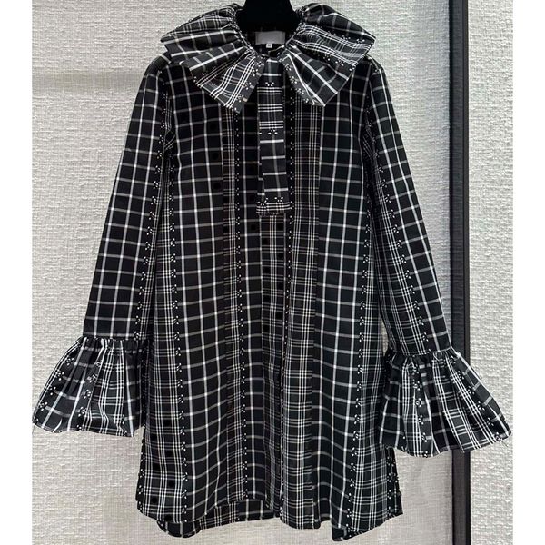 8.12 elegant fashion plaid flared sleeve ruffled collar women's blouses & shirts, White
8.12 elegant fashion plaid flared sleeve ruffled collar women's blouses & shirts, White