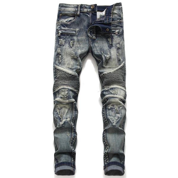 vintage pleated spliced jeans men retro ripped slim fit motorcycle jeans punk rock straight stretch distressed men271p, Blue
vintage pleated spliced jeans men retro ripped slim fit motorcycle jeans punk rock straight stretch distressed men271p, Blue
