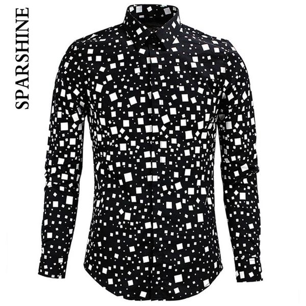 men shirt chemise homme black white square printed slim long sleeve mens dress shirts cotton shirt camisa251z, White;black
men shirt chemise homme black white square printed slim long sleeve mens dress shirts cotton shirt camisa251z, White;black