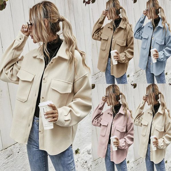 women's jackets2023 autumn new polo collar single breasted thickened solid color shirt wool loose coat women, Black;brown
women's jackets2023 autumn new polo collar single breasted thickened solid color shirt wool loose coat women, Black;brown
