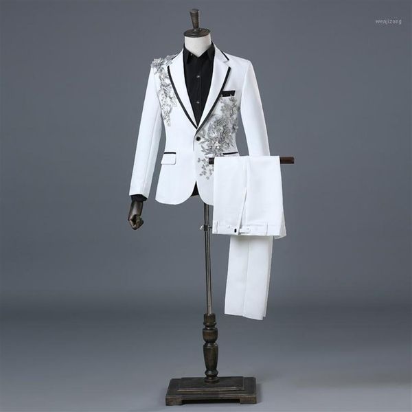 men's suits & blazers mens white floral sequin 2 pieces jackets pants slim fit one button wedding groom tuxedo suit male co249p, White;black
men's suits & blazers mens white floral sequin 2 pieces jackets pants slim fit one button wedding groom tuxedo suit male co249p, White;black