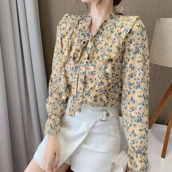 spring chiffon blouse womens blouses long sleeve streamer lotus leaf print bow top, White
spring chiffon blouse womens blouses long sleeve streamer lotus leaf print bow top, White