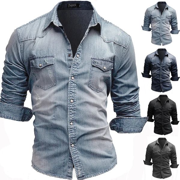 happyjeffery mens cotton denim shirt men long sleeve slim fit cowboy jeans shirts man designer cloth ls29, White;black
happyjeffery mens cotton denim shirt men long sleeve slim fit cowboy jeans shirts man designer cloth ls29, White;black