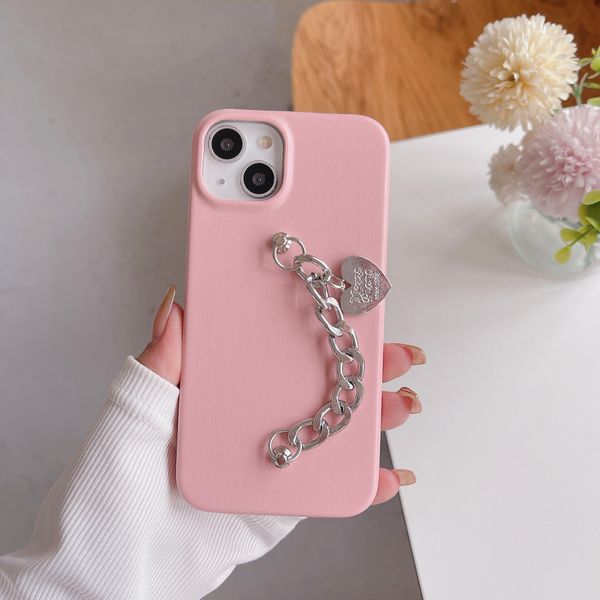Image of For iPhone 14 Pro Max 13 12 11 Case Slim Leather Luxury Thin Shockproof Case with Heart Hand Chain