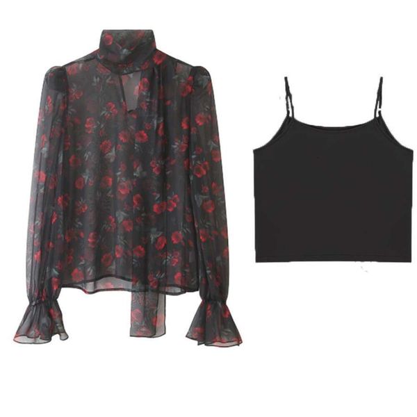 summer black chiffon roseprint long blouses sleeved sunblock streamer shirt for women, White 
summer black chiffon roseprint long blouses sleeved sunblock streamer shirt for women, White