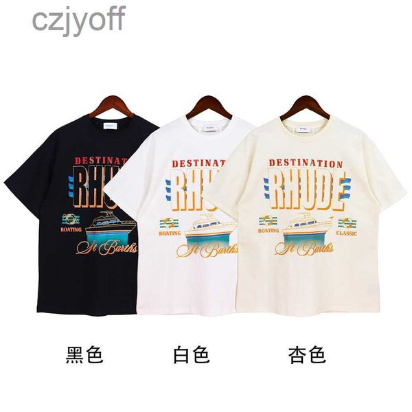american fashion brand rhude destination yacht print loose relaxed summer men's and women's trend short sleeve t-shirt, White;black
american fashion brand rhude destination yacht print loose relaxed summer men's and women's trend short sleeve t-shirt, White;black