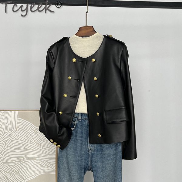 women's leather faux tcyeek 2023 elegant genuine jacket doublebreasted real sheepskin coat spring fall vintage style clothing famale ja, Black
women's leather faux tcyeek 2023 elegant genuine jacket doublebreasted real sheepskin coat spring fall vintage style clothing famale ja, Black