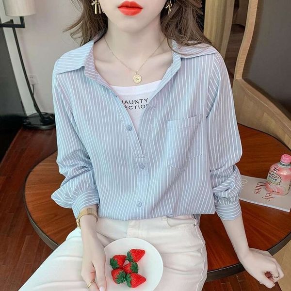 striped blouse womens blouses spring clothes fake two piece print loose western style long sleeve design t shirt, White
striped blouse womens blouses spring clothes fake two piece print loose western style long sleeve design t shirt, White