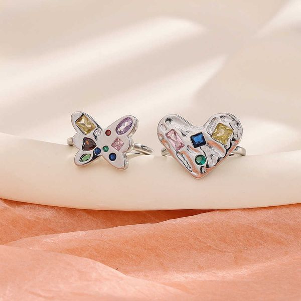 151w rings colorful zircon butterfly ring exaggerates spicy girl's overlapping dopamine opening diamond heart shaped, Silver
151w rings colorful zircon butterfly ring exaggerates spicy girl's overlapping dopamine opening diamond heart shaped, Silver