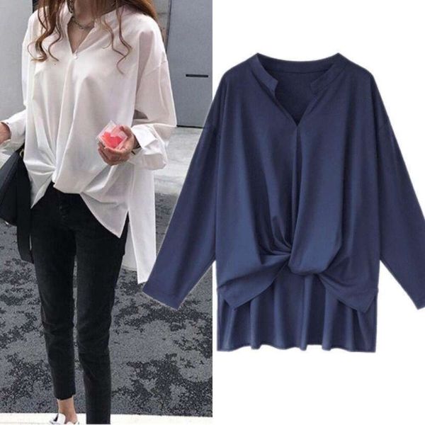 womens clothing shirts spring and autumn large size pure color long sleeved shirt pleated chiffon for women, White
womens clothing shirts spring and autumn large size pure color long sleeved shirt pleated chiffon for women, White