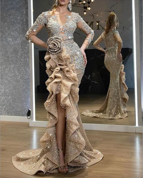 plus size gold sequins mermaid prom dresses elegant long sleeves evening gowns off shoulder women high split formal dress 2023, Black;red
plus size gold sequins mermaid prom dresses elegant long sleeves evening gowns off shoulder women high split formal dress 2023, Black;red