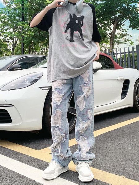 men's pants ripped embroidered jeans high street american style spring retro trendy brand hand some fried men 230812, Black
men's pants ripped embroidered jeans high street american style spring retro trendy brand hand some fried men 230812, Black