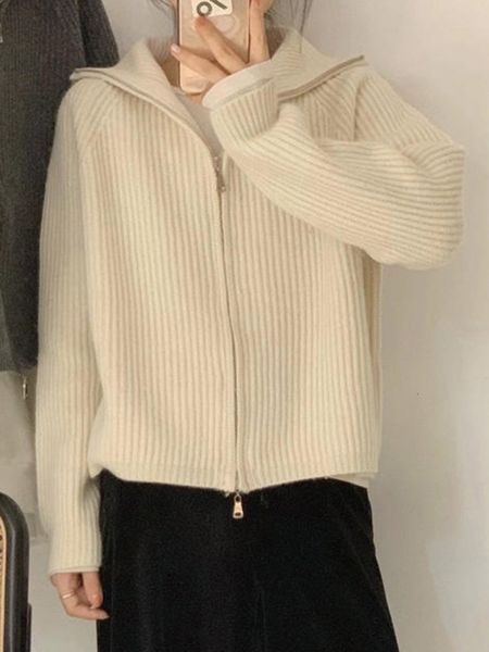 women's sweaters deeptown casual knitted cardigan sweater autumn vintage zipup solid loose long sleeve knitwear chic kpop 230812, White;black 
women's sweaters deeptown casual knitted cardigan sweater autumn vintage zipup solid loose long sleeve knitwear chic kpop 230812, White;black