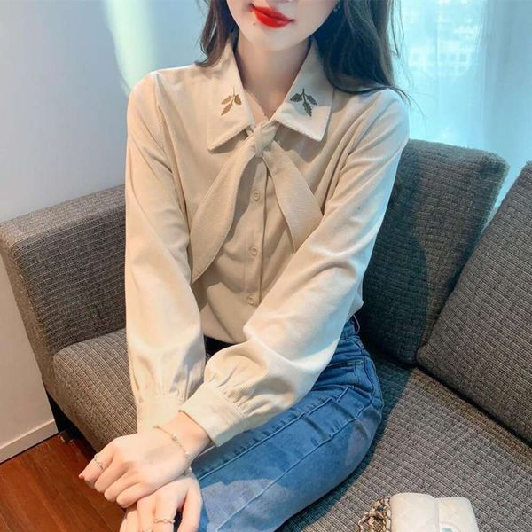 autumn french temperament bow tie corduroy shirt for women design sense niche embroidery versatile top, White
autumn french temperament bow tie corduroy shirt for women design sense niche embroidery versatile top, White