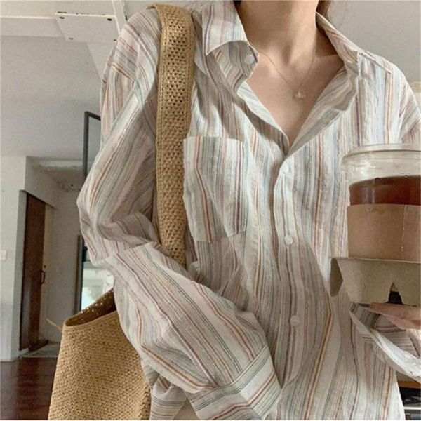 lazy retro pinstriped shirt for women spring design niche loose korean long sleeved, White
lazy retro pinstriped shirt for women spring design niche loose korean long sleeved, White