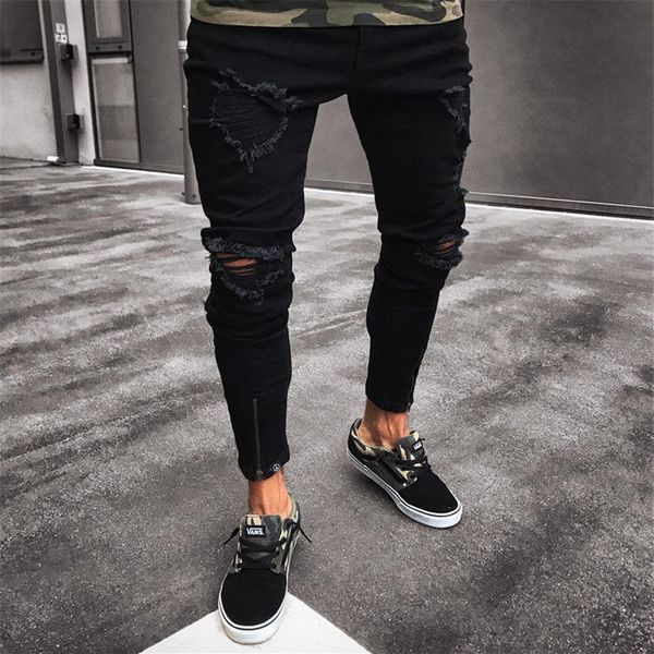 2019 mens cool designer brand black jeans skinny ripped destroyed stretch slim fit hop hop pants with holes for men295o, Blue
2019 mens cool designer brand black jeans skinny ripped destroyed stretch slim fit hop hop pants with holes for men295o, Blue
