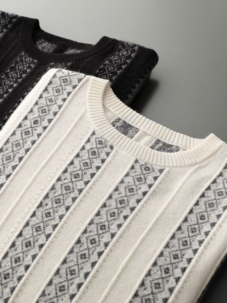 men's sweaters autumn and winter round neck diamond stripe 100 cashmere sweater knitted pullover r2130 230812, White;black
men's sweaters autumn and winter round neck diamond stripe 100 cashmere sweater knitted pullover r2130 230812, White;black