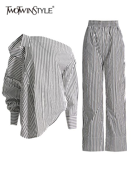 women's two piece pants twotwinstyle striped two piece set womens lapel long sleeve shirt high waist loose wide leg pants colorblock se, White
women's two piece pants twotwinstyle striped two piece set womens lapel long sleeve shirt high waist loose wide leg pants colorblock se, White