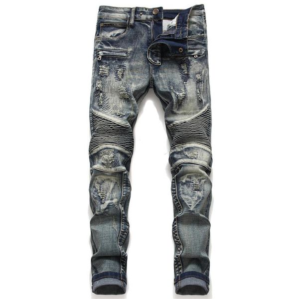 vintage pleated spliced jeans men retro ripped slim fit motorcycle jeans punk rock straight stretch distressed men277u, Blue
vintage pleated spliced jeans men retro ripped slim fit motorcycle jeans punk rock straight stretch distressed men277u, Blue