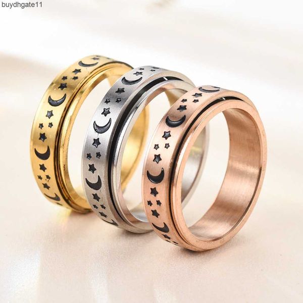 55tv fashion accessories new titanium steel star moon rotation ring decompression stainless couple jewelry, Silver
55tv fashion accessories new titanium steel star moon rotation ring decompression stainless couple jewelry, Silver