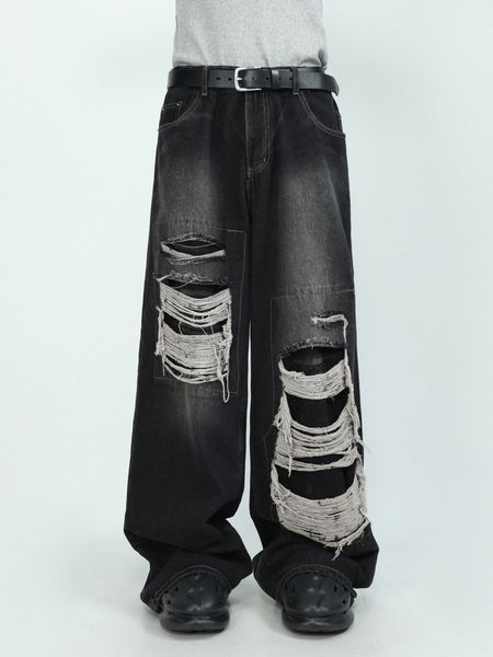 men's pants 2023 mrnearly american high end perforated denim for design sense small and loose wide leg straight hiphop 230812, Black
men's pants 2023 mrnearly american high end perforated denim for design sense small and loose wide leg straight hiphop 230812, Black