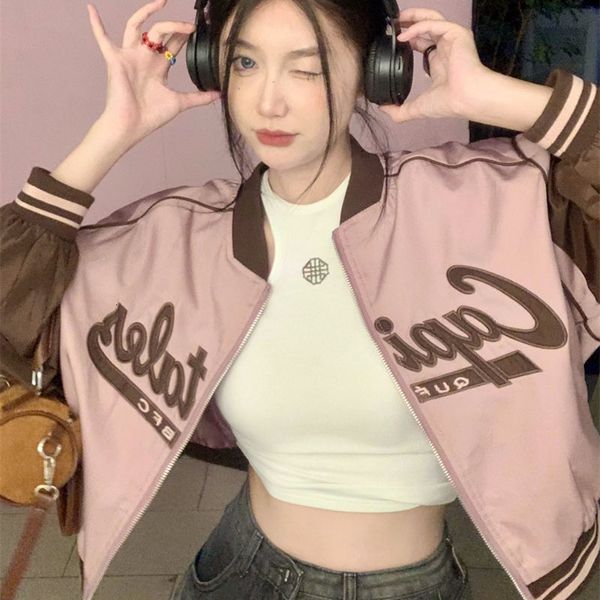 womens jackets american street spice girls baseball uniform y2k autumn trend letters contrast zipper loose retro longsleeved jacket coats 23, Black;brown
womens jackets american street spice girls baseball uniform y2k autumn trend letters contrast zipper loose retro longsleeved jacket coats 23, Black;brown