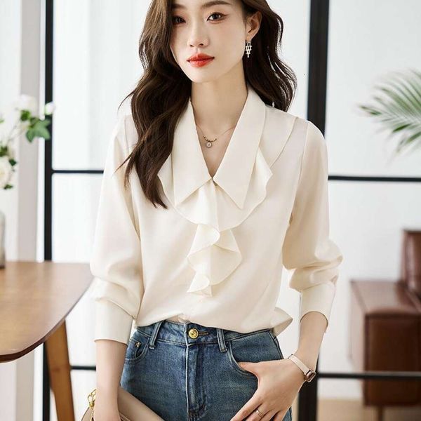 ruffled blouse shirt chic beautiful french sweet womens korean style professional, White
ruffled blouse shirt chic beautiful french sweet womens korean style professional, White