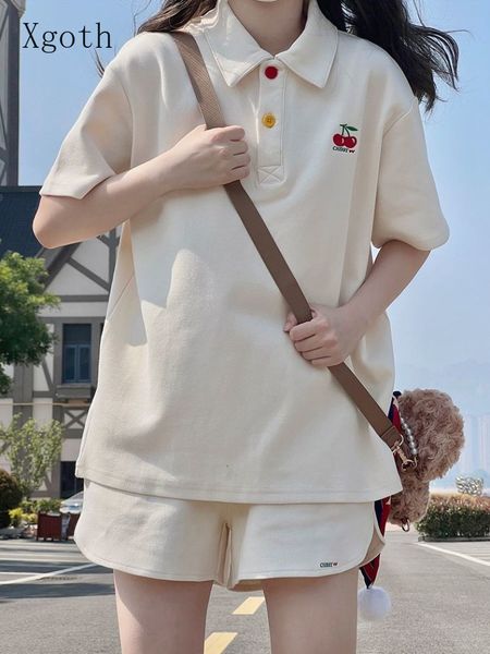 women's two piece pants xgoth summer japan preppy girly sports suit lapel shortsleeved tshirt wideleg shorts student twopiecesingle 230, White
women's two piece pants xgoth summer japan preppy girly sports suit lapel shortsleeved tshirt wideleg shorts student twopiecesingle 230, White