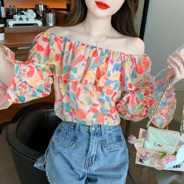 gentle style ruffled shirts off shoulder sweet floral shirt temperament long sleeved thin sunblock for, White
gentle style ruffled shirts off shoulder sweet floral shirt temperament long sleeved thin sunblock for, White