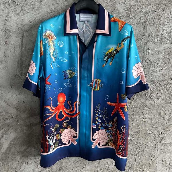 shirts 2023ss summer men animal pattern silk short sleeve shirt, White;black