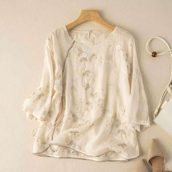 embroidered loose shirt linen blouse for women artistic retro slimming heavy cotton style, White
embroidered loose shirt linen blouse for women artistic retro slimming heavy cotton style, White
