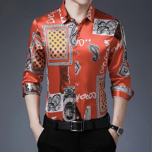 men's casual shirts 2021 male mens floral printed vintage patterns man satin dress long sleeve silk clothes military style sh193m, White;black
men's casual shirts 2021 male mens floral printed vintage patterns man satin dress long sleeve silk clothes military style sh193m, White;black