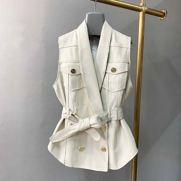 women's leather faux waistcoat spring autumn double breasted belt genuine sheepskin sleeveless suit vest female casual medium length 23, Black
women's leather faux waistcoat spring autumn double breasted belt genuine sheepskin sleeveless suit vest female casual medium length 23, Black