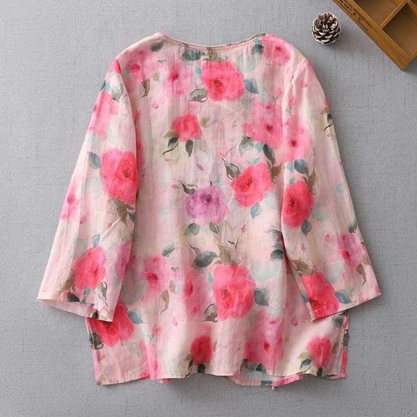 womens summer printed shirt chinese style retro five point sleeve artistic loose slanted collar top, White
womens summer printed shirt chinese style retro five point sleeve artistic loose slanted collar top, White