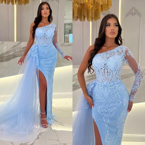 elegant sky blue mermaid evening dresses one shoulder lace party prom dress split long dress for special occasion, Black;red
elegant sky blue mermaid evening dresses one shoulder lace party prom dress split long dress for special occasion, Black;red