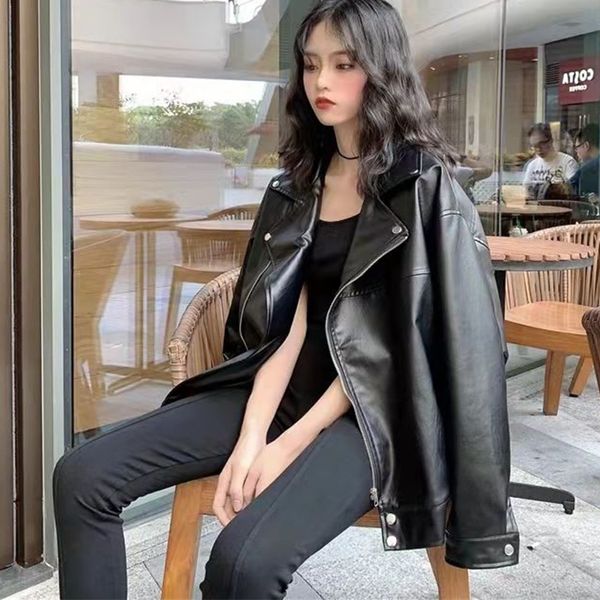 women's jackets autumn solid color turndown motorcycle leather jacket 2023 bf style loose pu women fashion zipper pocket 230812, Black;brown
women's jackets autumn solid color turndown motorcycle leather jacket 2023 bf style loose pu women fashion zipper pocket 230812, Black;brown