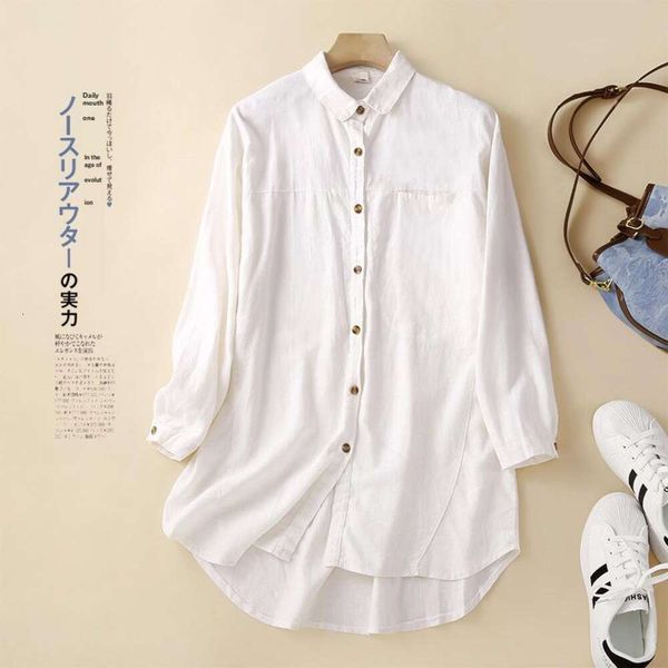 spring style retro artistic cotton and linen shirt womens long sleeve large size loose slimming medium top, White
spring style retro artistic cotton and linen shirt womens long sleeve large size loose slimming medium top, White