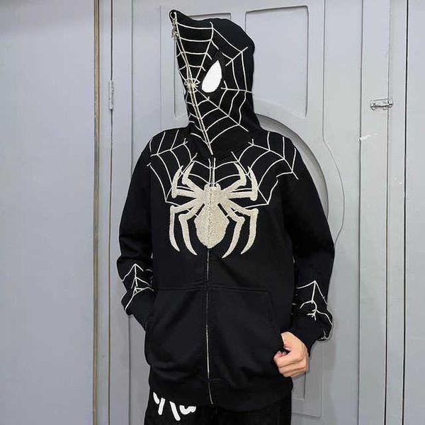 gothic black spider print hooded cardigan zipper loose men's and women's sweater coat
gothic black spider print hooded cardigan zipper loose men's and women's sweater coat