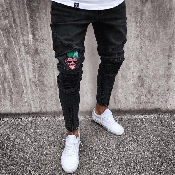 men's jeans stretchy ripped skinny biker jeans cartoon pattern destroyed taped slim fit black denim pants new188c, Blue
men's jeans stretchy ripped skinny biker jeans cartoon pattern destroyed taped slim fit black denim pants new188c, Blue