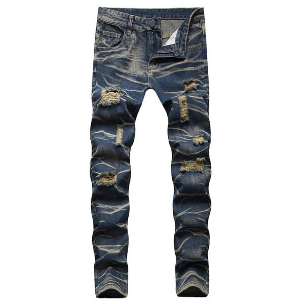 men ripped slim fit jeans hole destroyed skinny straight leg washed frayed motocycle denim pants hip hop stretch biker men's 224b, Blue
men ripped slim fit jeans hole destroyed skinny straight leg washed frayed motocycle denim pants hip hop stretch biker men's 224b, Blue