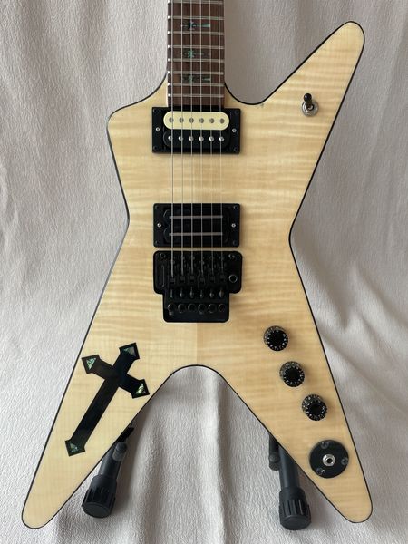 custom burn southern cross dimebag darrell bsg flame maple natural electric guitar abalone cross inlay, floyd rose tremolo, black hardware
custom burn southern cross dimebag darrell bsg flame maple natural electric guitar abalone cross inlay, floyd rose tremolo, black hardware