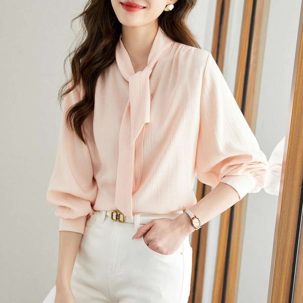 big factory gentle pink streamer shirt womens sense of design small market autumn chiffon, White
big factory gentle pink streamer shirt womens sense of design small market autumn chiffon, White