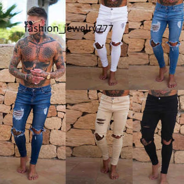 mens ripped denim jeans male skinny slim fit pencil pants casual hip hop trousers with holes, Blue
mens ripped denim jeans male skinny slim fit pencil pants casual hip hop trousers with holes, Blue