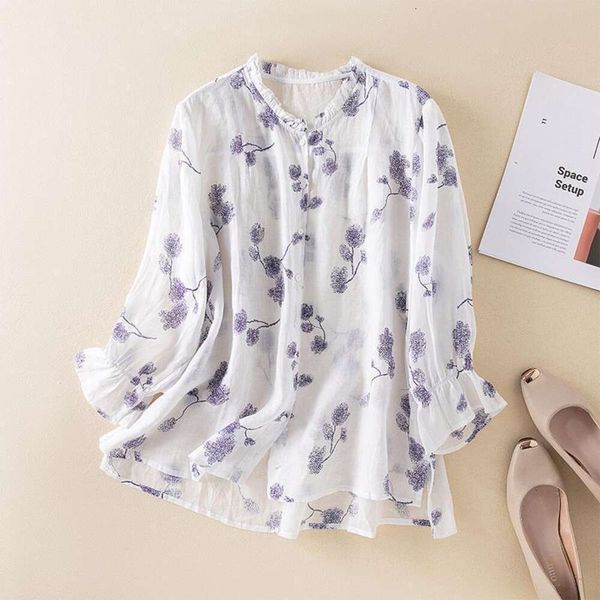 autumn linen shirt womens long sleeve large size fresh printed cardigan cotton, White
autumn linen shirt womens long sleeve large size fresh printed cardigan cotton, White