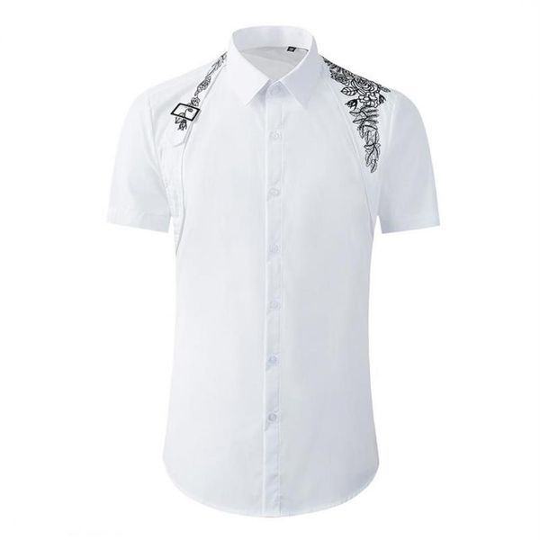 men's casual shirts white mens luxury short sleeve high density embroidery dress metal button slim fit male315c, White;black
men's casual shirts white mens luxury short sleeve high density embroidery dress metal button slim fit male315c, White;black