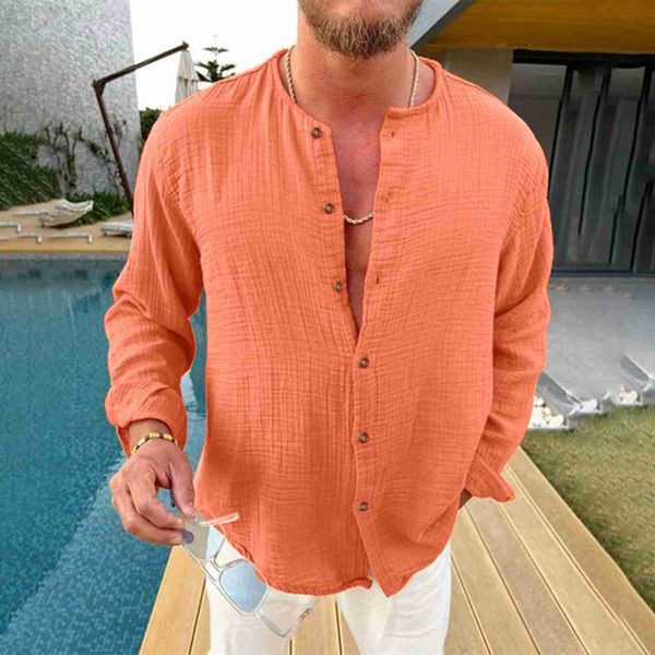 men's casual shirts cotton yarn pleated men's shirts collarless button shirt for men solid color shirts long sleeve vintage clothe, White;black
men's casual shirts cotton yarn pleated men's shirts collarless button shirt for men solid color shirts long sleeve vintage clothe, White;black