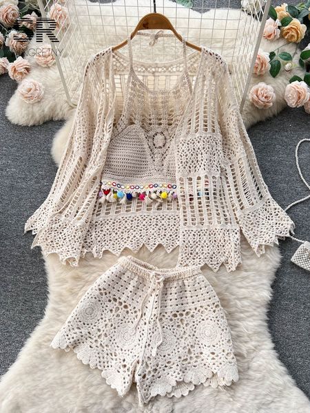 women's two piece pants singreiny hook beach style three set hollow out cardigan halter camisole wide leg shorts vacation knitted suits, White
women's two piece pants singreiny hook beach style three set hollow out cardigan halter camisole wide leg shorts vacation knitted suits, White