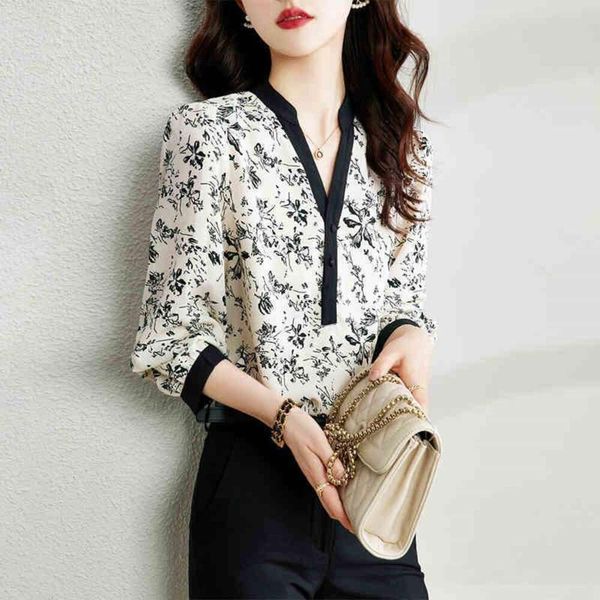 french floral print female early spring chiffon shirt fashionable age reducing unique small beautiful top, White
french floral print female early spring chiffon shirt fashionable age reducing unique small beautiful top, White