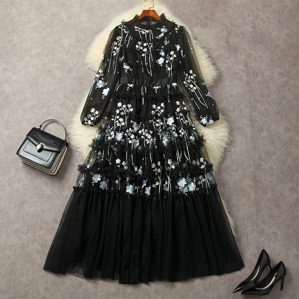 european and american women's clothing 2023 autumn new long sleeve stand collar embroidered with black gauze fashion dress xxl, Black;gray
european and american women's clothing 2023 autumn new long sleeve stand collar embroidered with black gauze fashion dress xxl, Black;gray